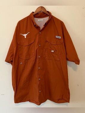 Columbia PFG Vented Fishing Shirt Men’s Sz 2XL Orange Short Sleeve Longhorns